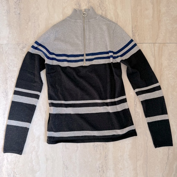 Marciano Metallic Mock Neck Top Zipper Silver Blue Black Long Sleeves Size 1 XS - Picture 1 of 4